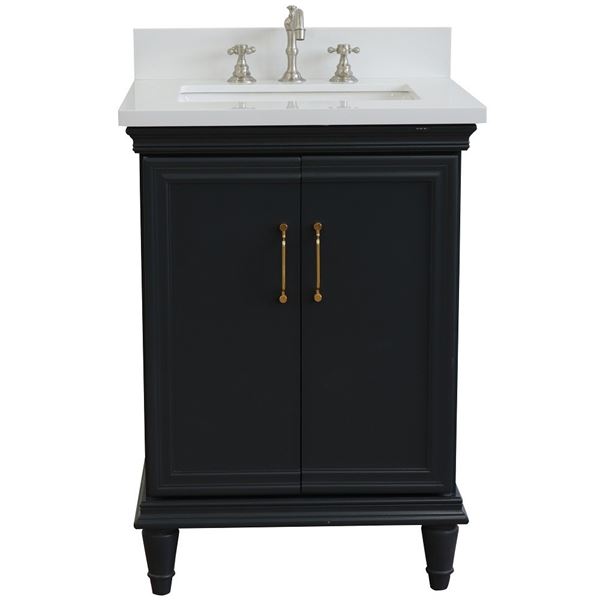 25" Single vanity in Dark Gray finish with White quartz and rectangle sink