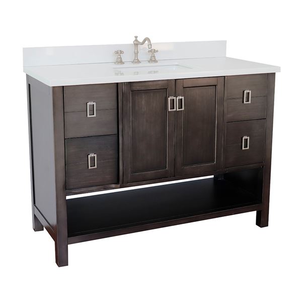 49" Single Vanity in Silvery Brown Finish With White Quartz Top and Rectangle Sink