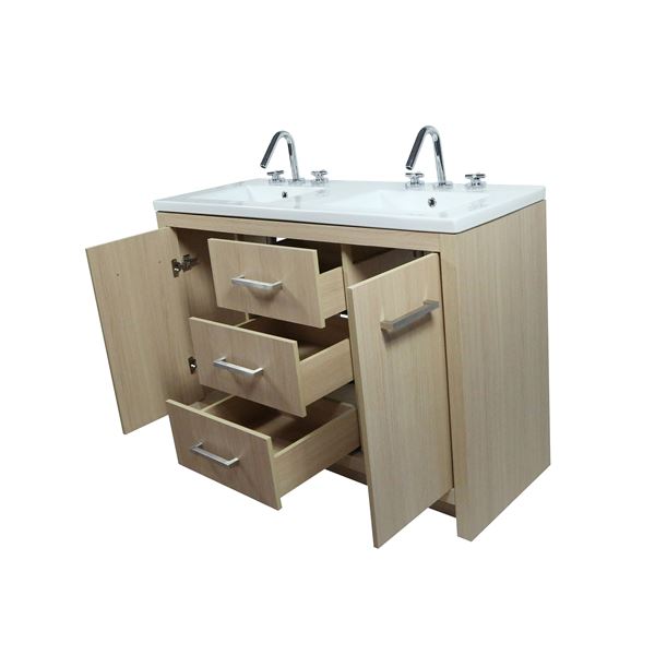 48" Double Sink Vanity In Neutral Finish with White Ceramic Top