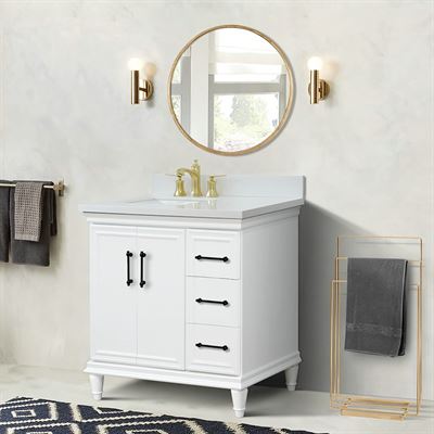 DISCONTINUED : 37" Single Vanity in White Finish with White Engineered Stone Top