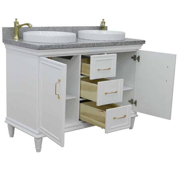 49" Double vanity in White finish with Gray granite and round sink