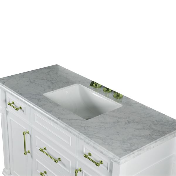Napa 48 in. Single Vanity in White with White Carrara Marble Top with Gold Hardware
