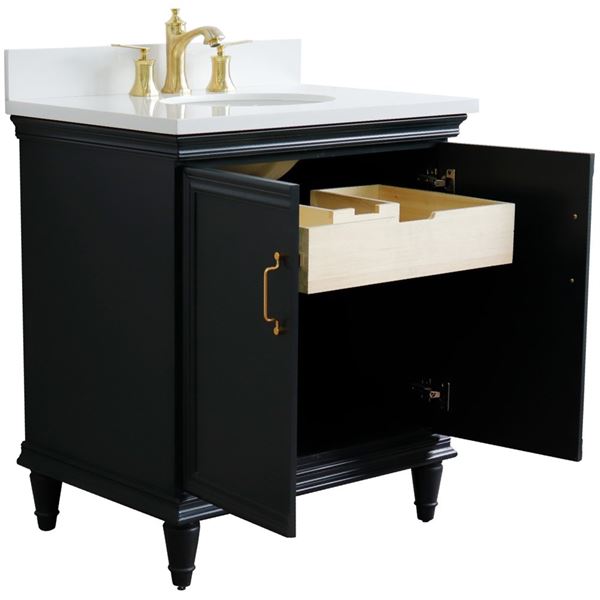 31" Single Vanity in Dark Gray Finish With White Quartz and Oval Sink
