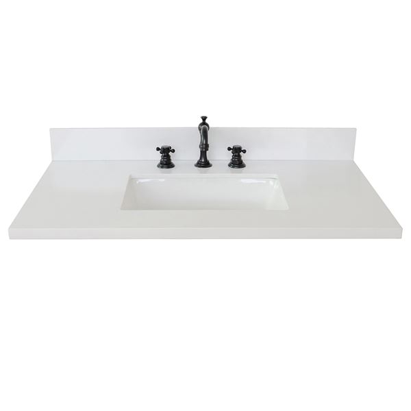 37 in. White Quartz Top with Single White Ceramic Rectangular Sink