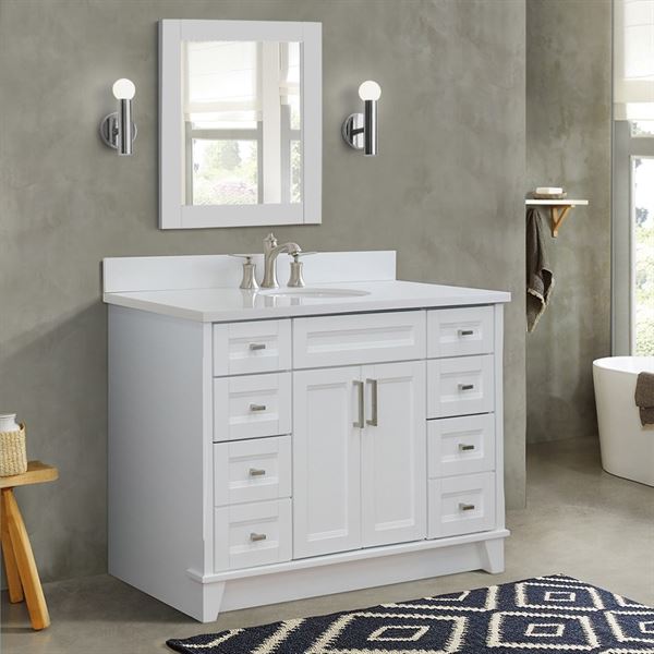 49″ Single Sink Vanity in White Finish with White Quartz and Oval Sink