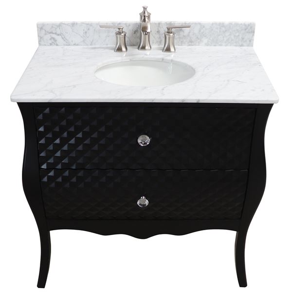 35.4 in Single Sink Vanity-Wood-Black-White Marble Top with Oval Sink