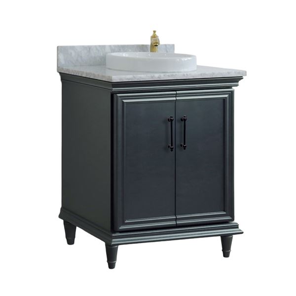 31" Single Vanity in Dark Gray Finish with White Carrara and Round Sink