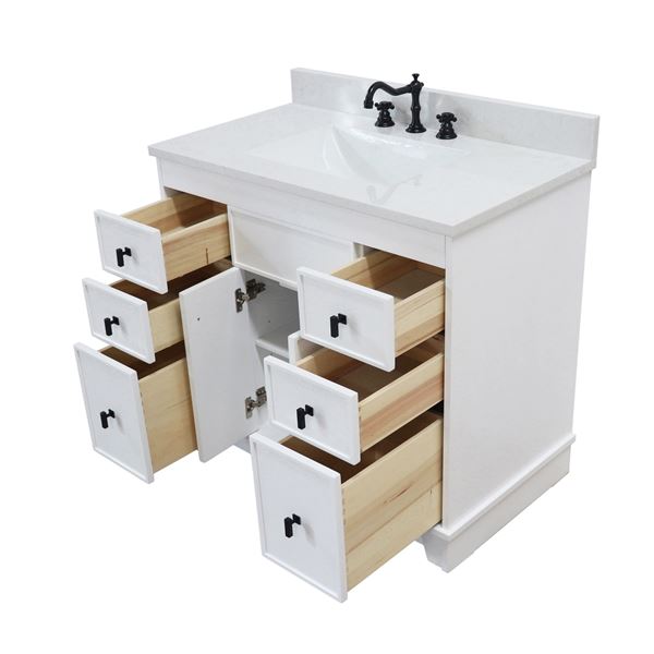 39 in. Single Sink Vanity in White finish with Engineered Quartz Top