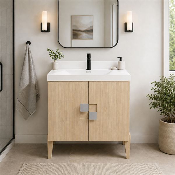 31.5" Single Sink Vanity In Neutral Finish with White Composite Granite Top