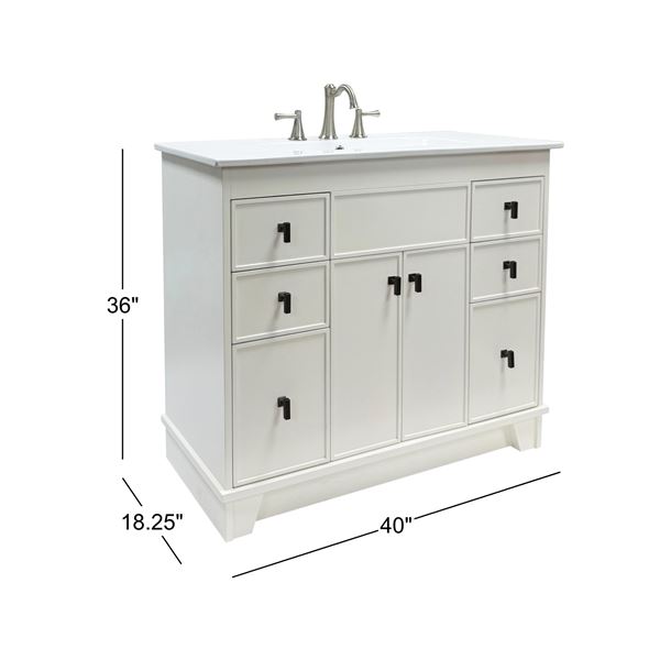 40 in. Single Sink Vanity- Light Gray Finish with White Ceramic Sink Top