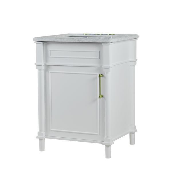 Napa 24 in. Single Vanity in White with White Carrara Marble Top with Gold Hardware