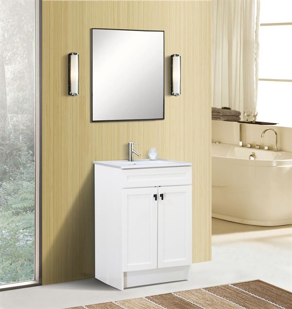 24 in. Single Sink Foldable Vanity Cabinet in White with White Ceramic Top