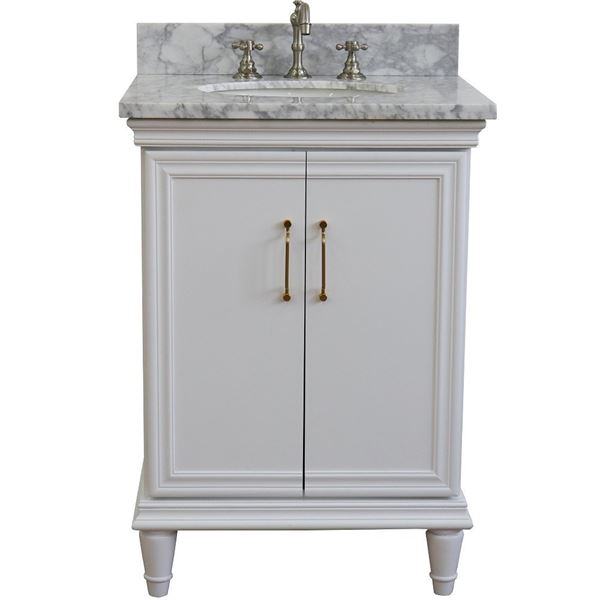 25" Single vanity in White finish with White Carrara and oval sink