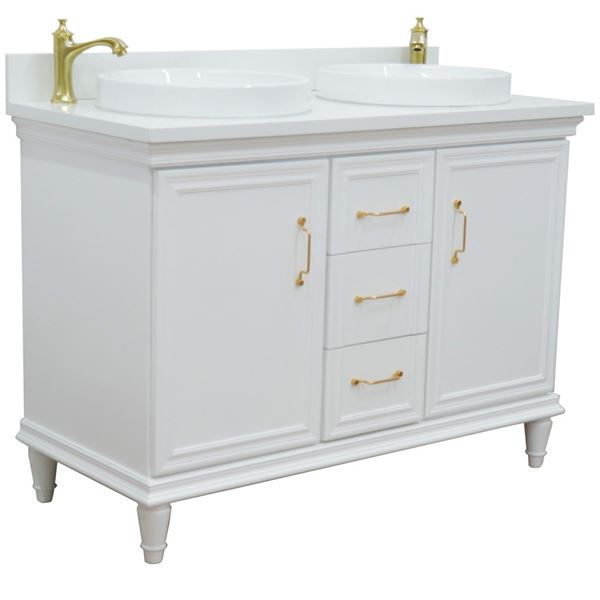 49" Double vanity in White finish with White quartz and round sink