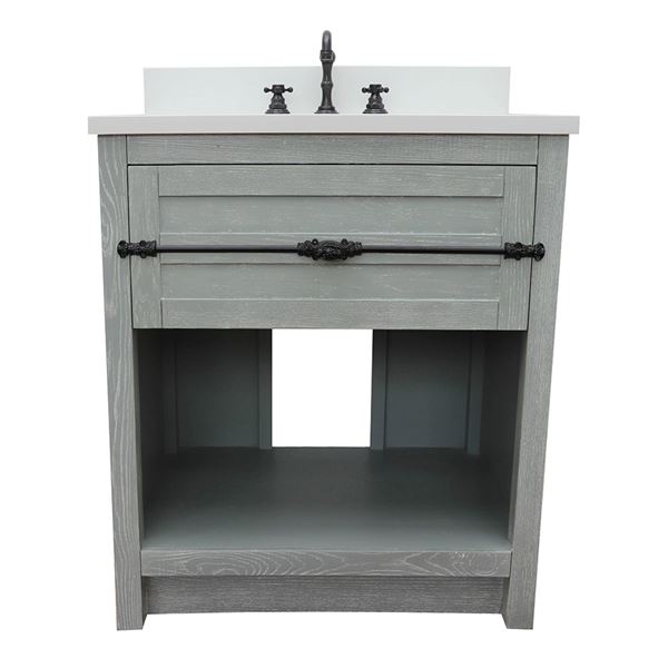 31" Single Vanity in Gray Ash Finish With White Quartz Top and Oval Sink
