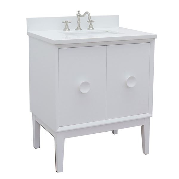 31" Single Vanity in White Finish With White Quartz Top and Rectangle Sink