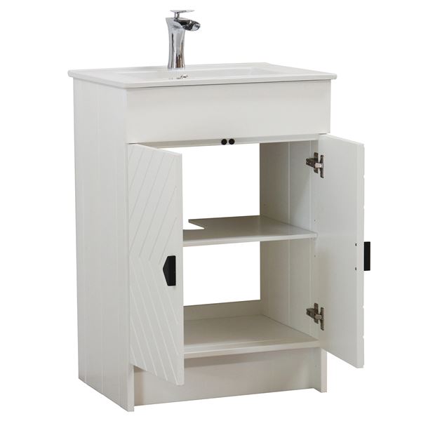 24 in. Single Sink Foldable Vanity Cabinet in White with White Ceramic Top