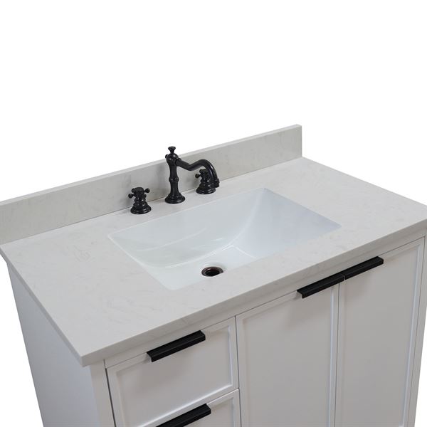 37 in. Single Sink Vanity in White with Engineered Quartz Top