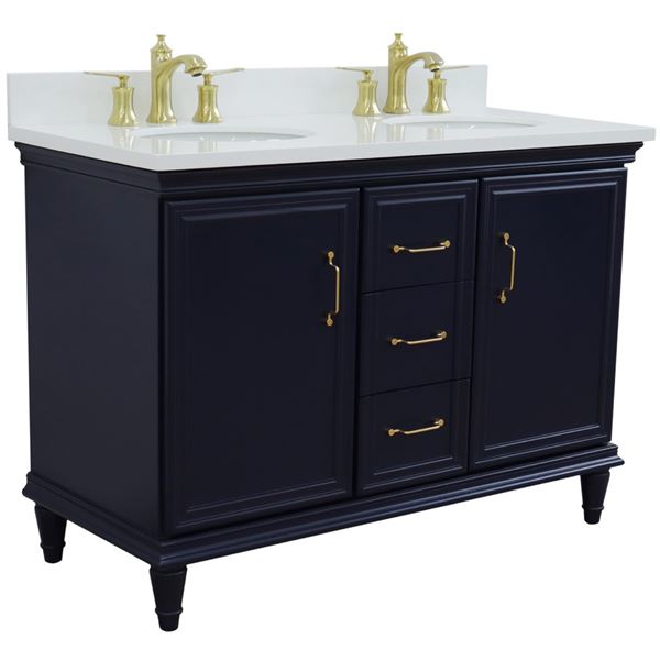 49" Double vanity in Blue finish with White quartz and oval sink
