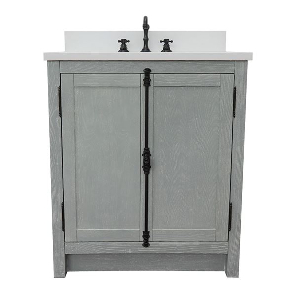 31" Single Vanity in Gray Ash Finish With White Quartz Top and Oval Sink