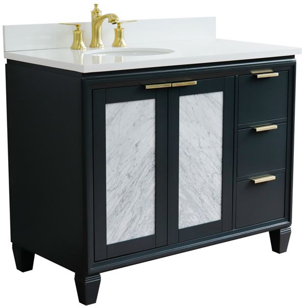 43" Single Vanity in Dark Gray Finish With White Quartz and Oval Sink- Left Door/Left Sink