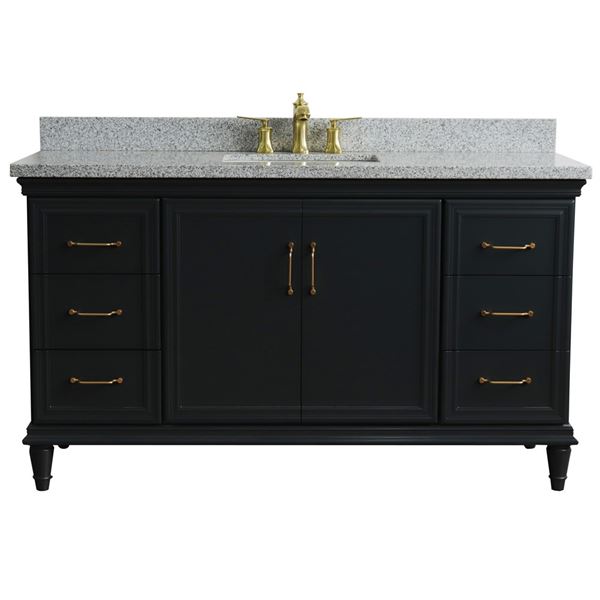 61" Single sink vanity in Dark Gray finish and Gray granite and rectangle sink