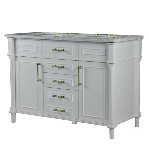 Napa 48 in. Double Vanity in White with White Carrara Marble Top with Gold Hardware