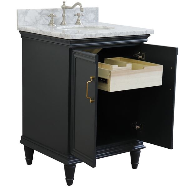 25" Single vanity in Dark Gray finish with White Carrara  and oval sink