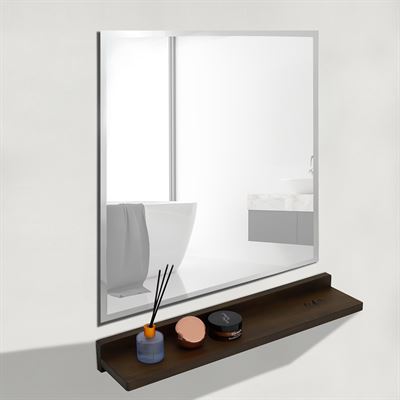 24" Rustic Wood Wireless Charging Shelf and Frameless Mirror Set