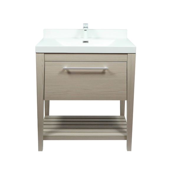 31.5" Single Sink Vanity In Light Gray Finish with White Composite Granite Top
