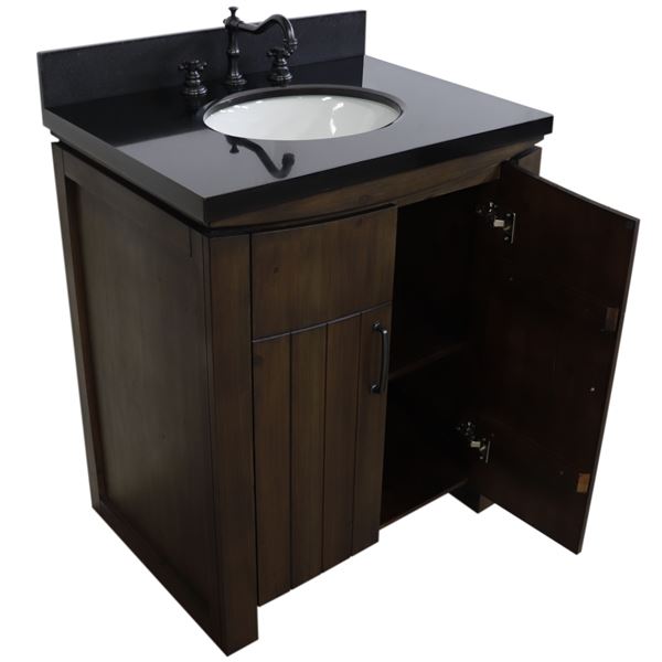 30 in. Single Sink Vanity Rustic Wood Black Galaxy Top