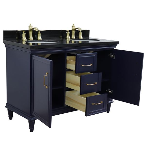 49" Double vanity in Blue finish with Black galaxy and oval sink
