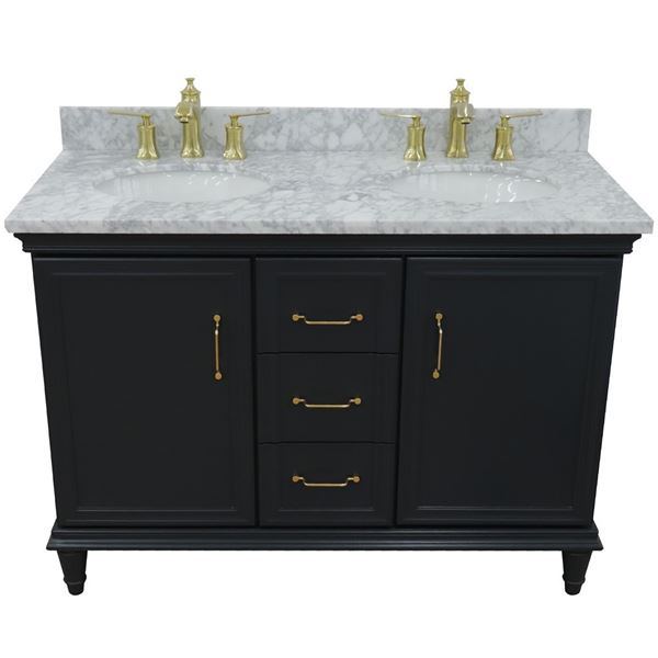 49" Double vanity in Dark Gray finish with White Carrara and oval sink