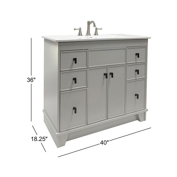 40 in. Single Sink Vanity- White Finish with White Ceramic Sink Top