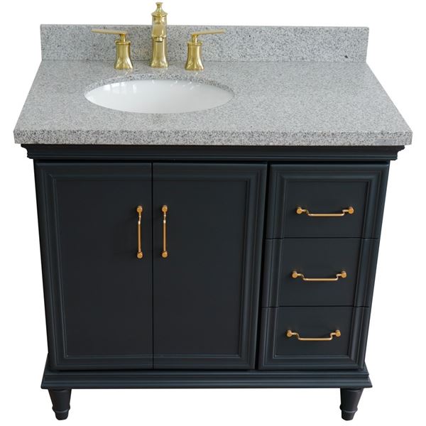 37" Single vanity in Dark Gray finish with Gray granite and oval sink- Left door/Left sink