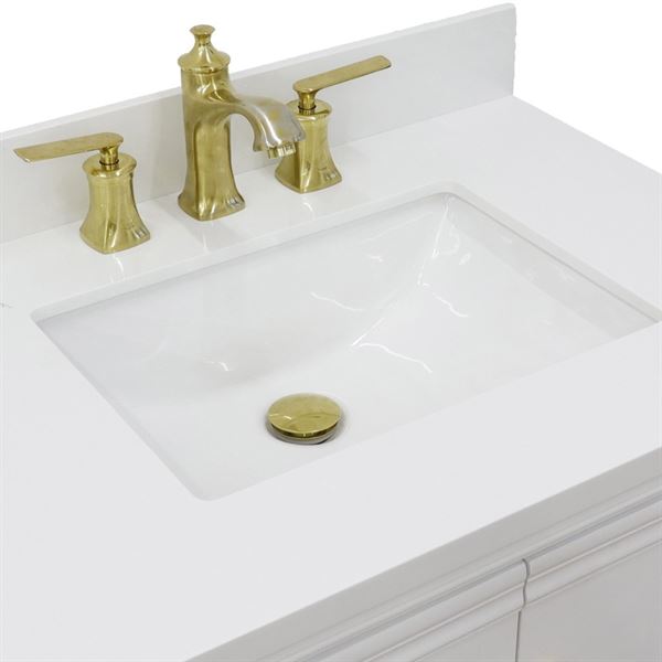 31" Single Vanity in White Finish With White Quartz and Rectangle Sink