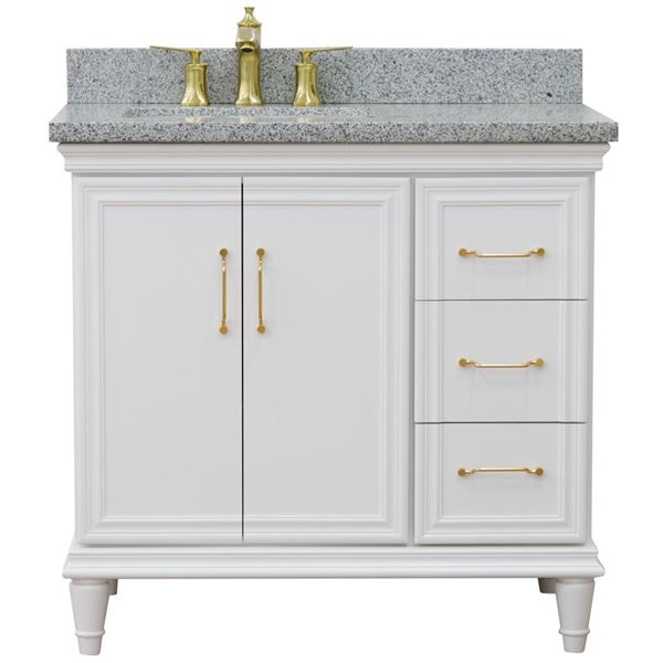 37" Single vanity in White finish with Gray granite and rectangle sink- Left door/Left sink
