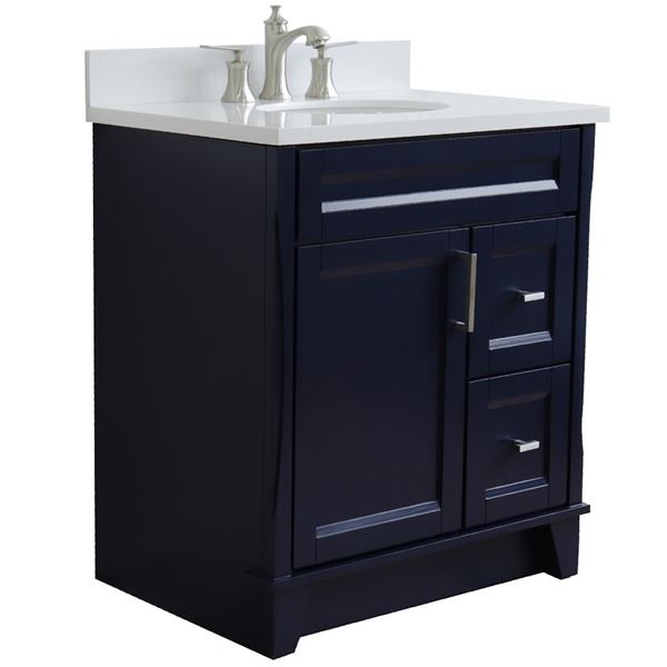 31" Single Sink Vanity in Blue Finish With White Quartz With Oval Sink