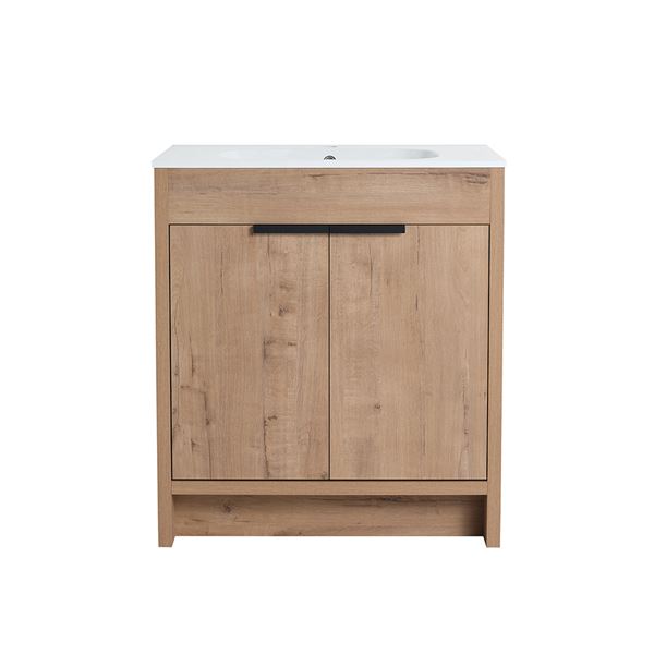 30 in. Single Vanity in Neutral finish with Solid Surface Resin White Sink
