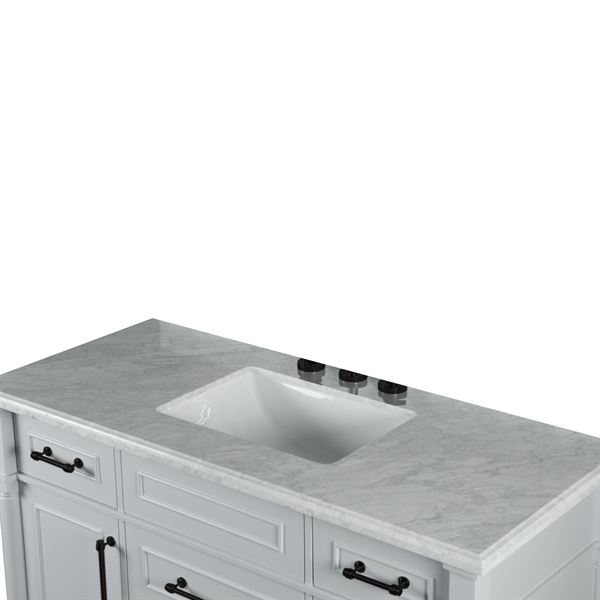 Napa 48 in. Single Vanity in Light Gray with White Carrara Marble Top with Black Hardware