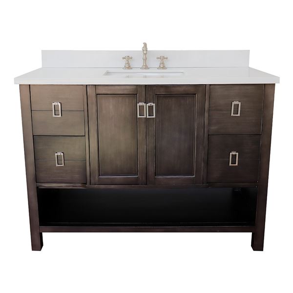 49" Single Vanity in Silvery Brown Finish With White Quartz Top and Rectangle Sink