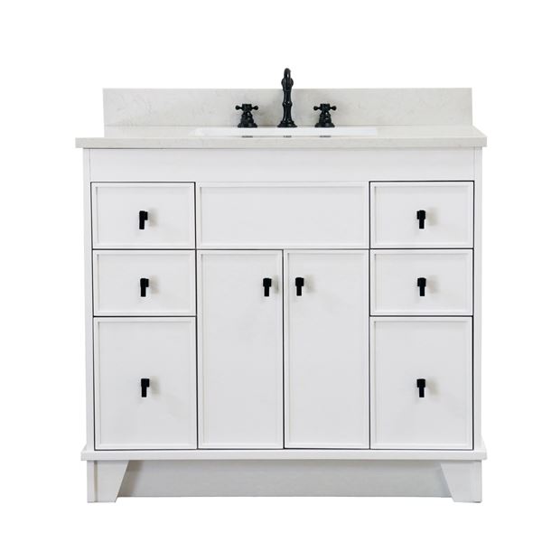 39 in. Single Sink Vanity in White finish with Engineered Quartz Top