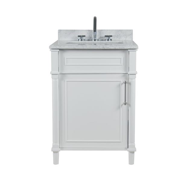 Napa 24 in. Single Vanity in White with White Carrara Marble Top with Brushed Nickel Hardware