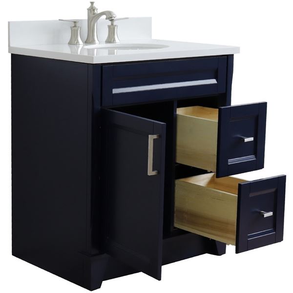 31" Single Sink Vanity in Blue Finish With White Quartz With Oval Sink